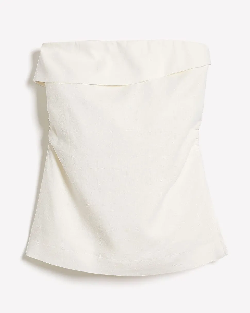 Linen-Blend Straight-Neck Tube Top