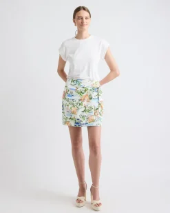 Linen-Blend Wrap Mini Skirt