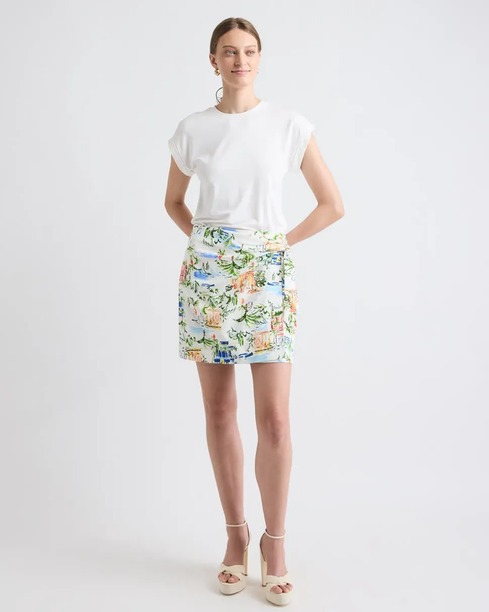 Linen-Blend Wrap Mini Skirt