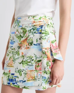 Linen-Blend Wrap Mini Skirt