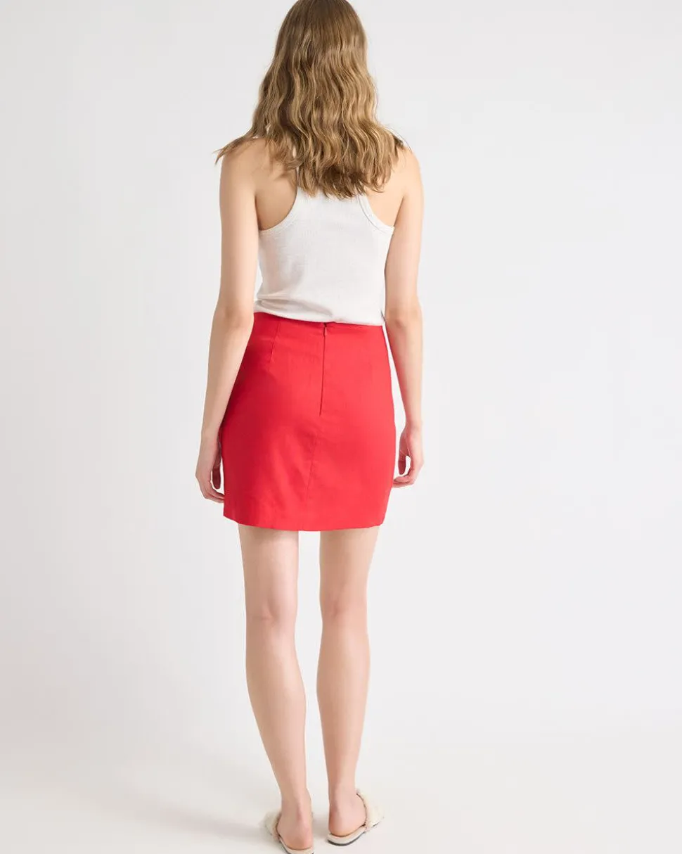 Linen-Blend Wrap Mini Skirt