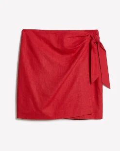 Linen-Blend Wrap Mini Skirt