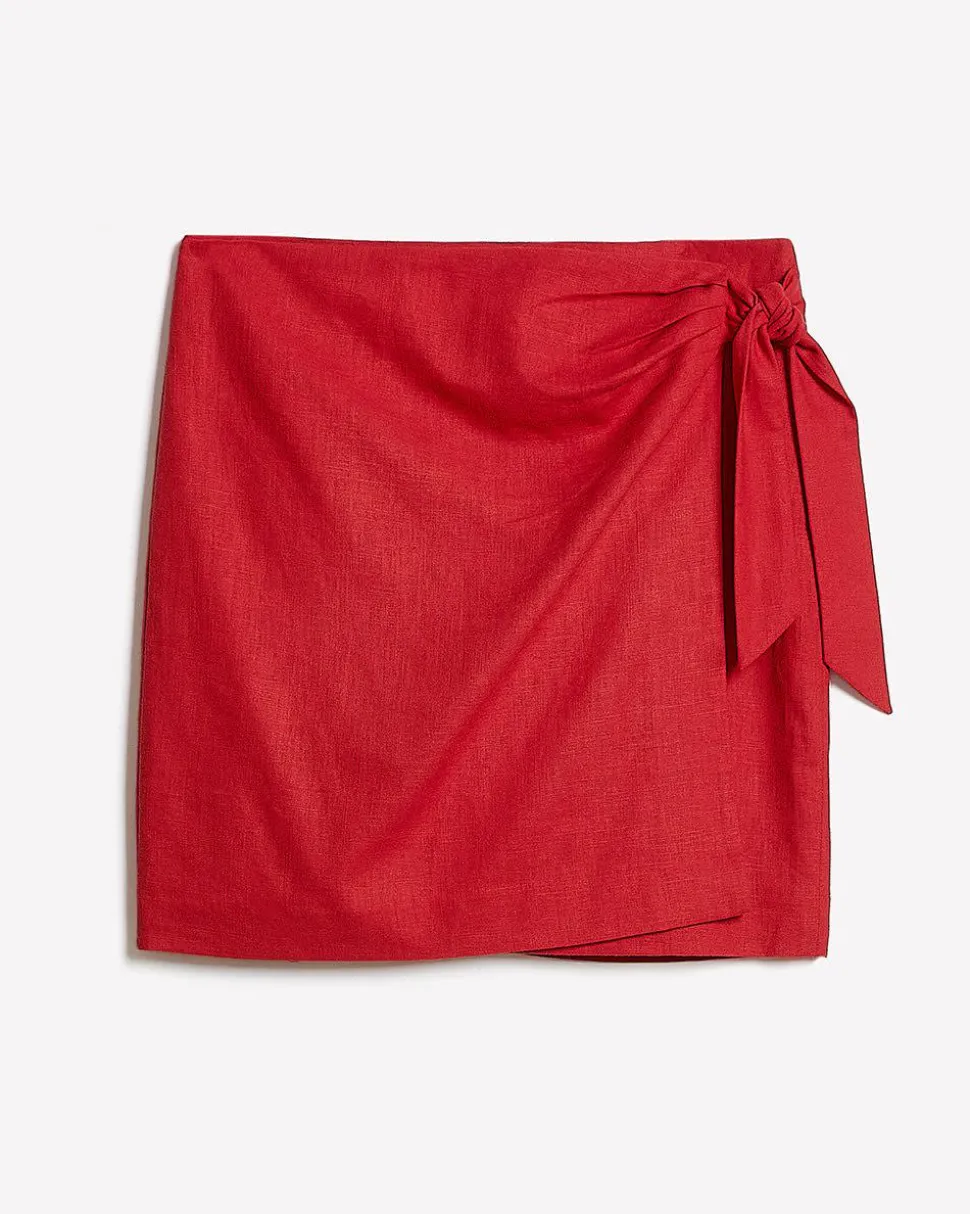 Linen-Blend Wrap Mini Skirt