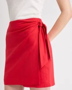Linen-Blend Wrap Mini Skirt