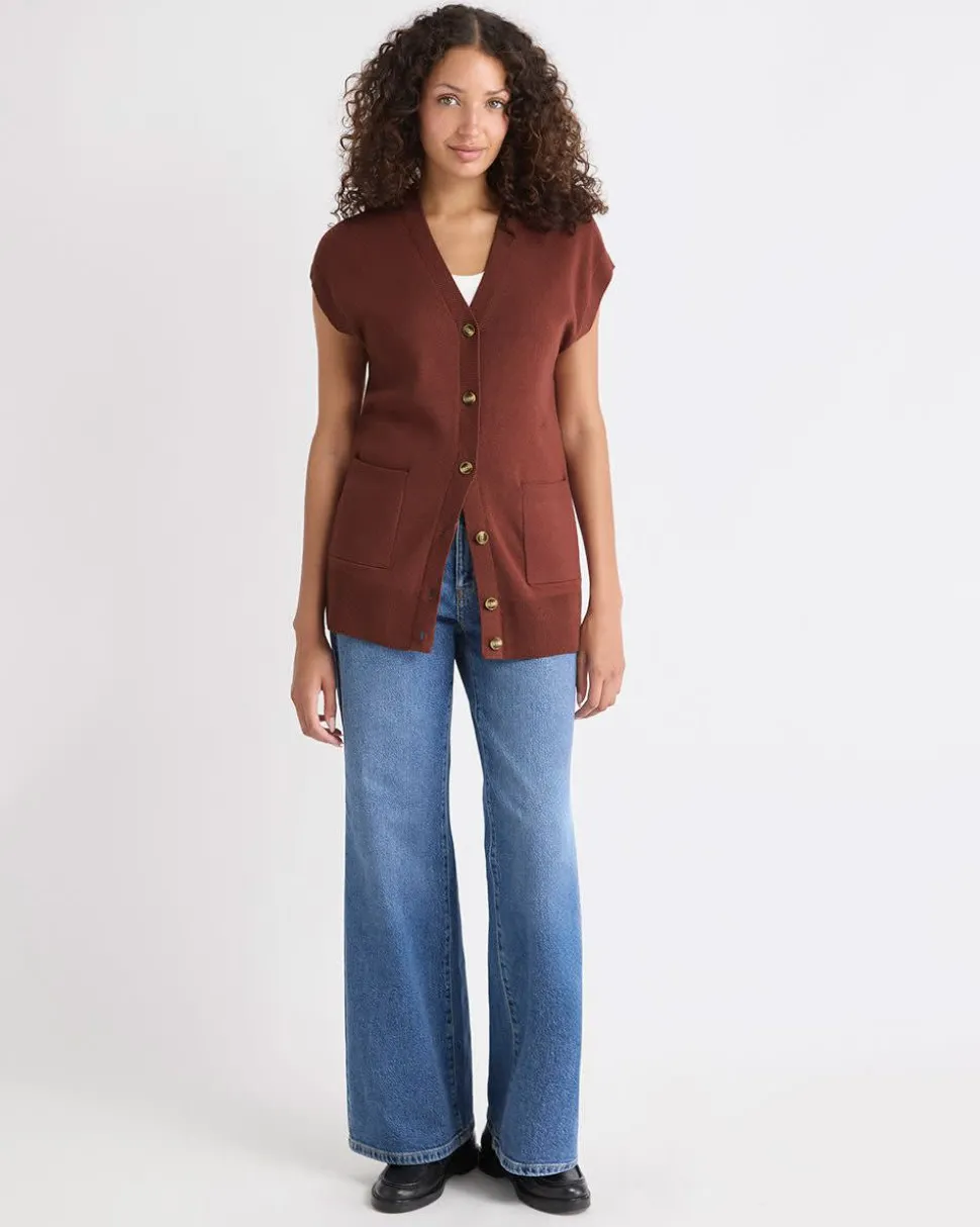 Long Buttoned-Down Sweater Vest
