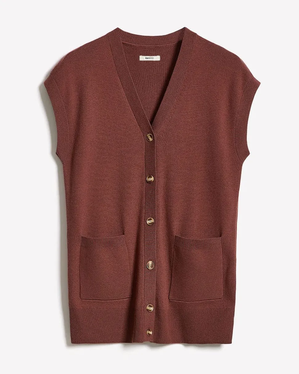 Long Buttoned-Down Sweater Vest
