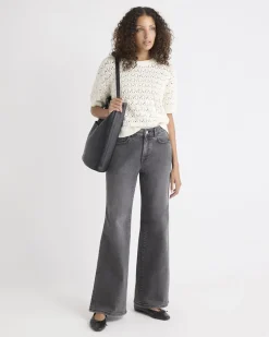 Long Dark Grey High-Rise Wide-Leg Jeans