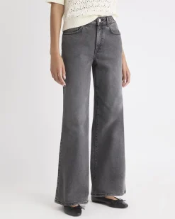 Long Dark Grey High-Rise Wide-Leg Jeans