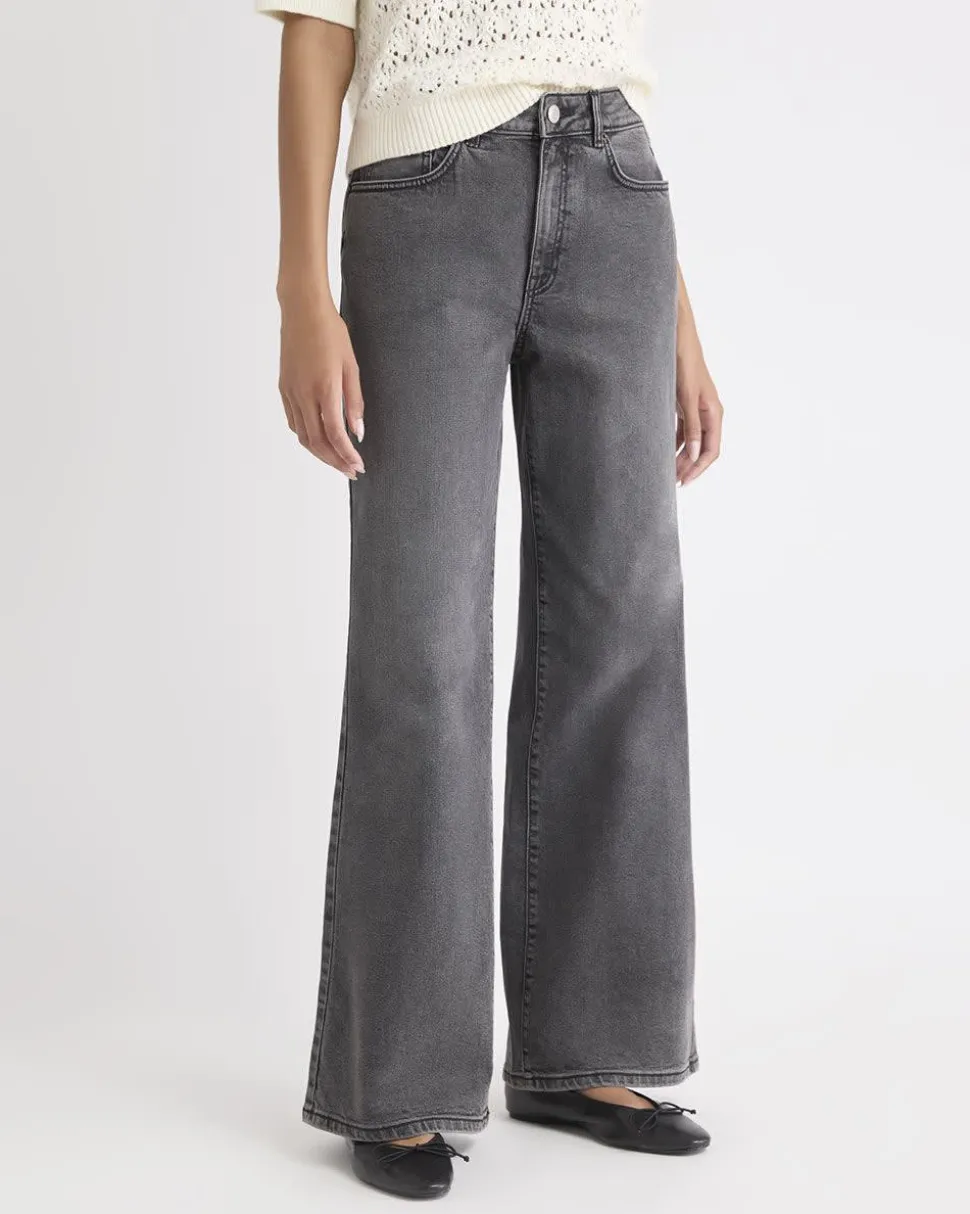 Long Dark Grey High-Rise Wide-Leg Jeans