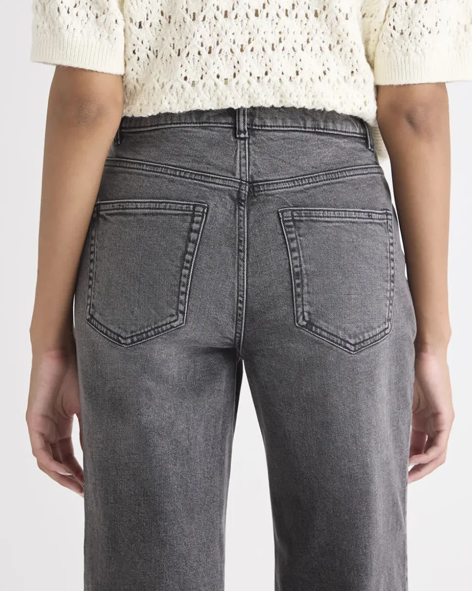 Long Dark Grey High-Rise Wide-Leg Jeans