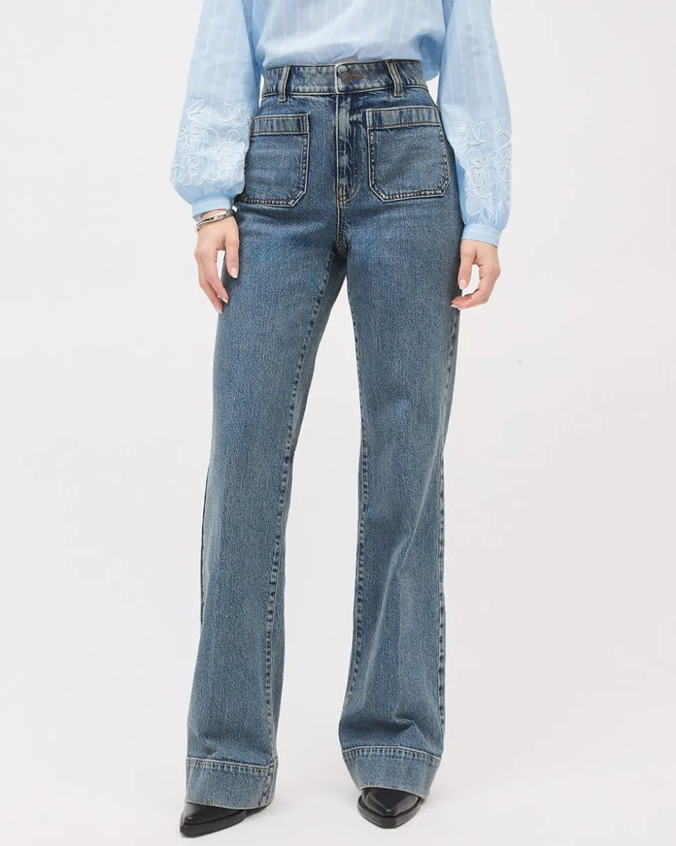 Long Medium-Wash High-Waisted Wide-Leg Jeans