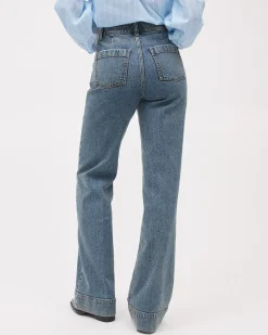 Long Medium-Wash High-Waisted Wide-Leg Jeans