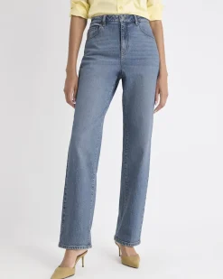 Long Medium-Wash Straight-Leg Jeans
