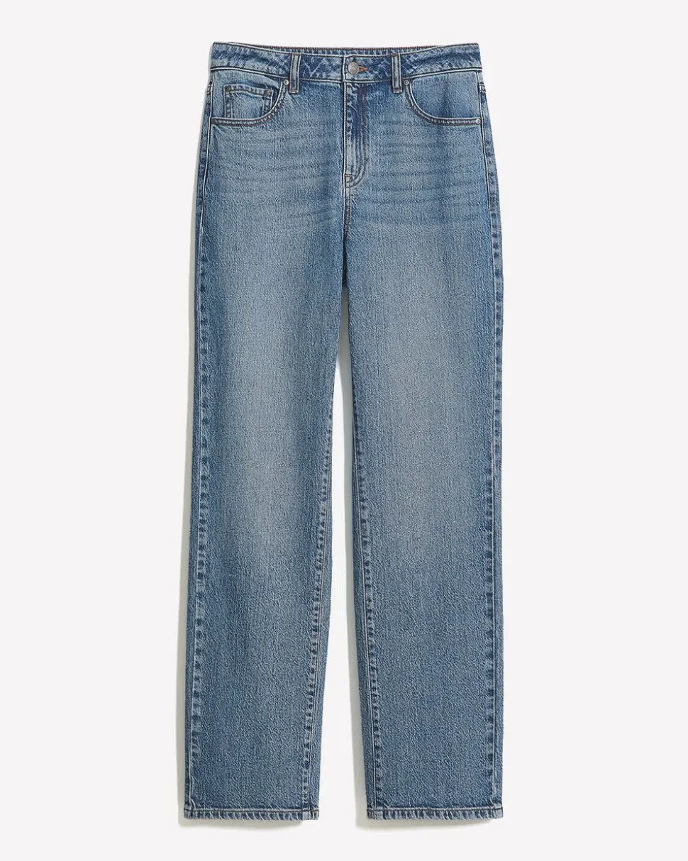 Long Medium-Wash Straight-Leg Jeans