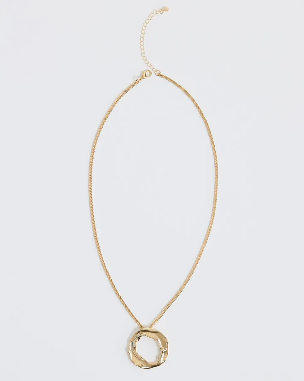 Long Necklace with Circle Metal Pendant