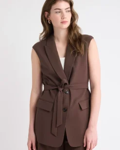 Long Sleeveless Twill Vest