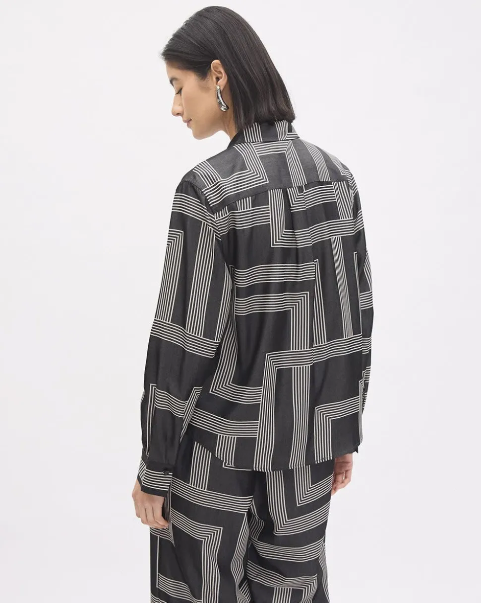 Long-Sleeve Buttoned-Down Fluid Blouse with Shirt Collar