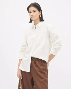 Long-Sleeve Buttoned-Down Linen Blouse