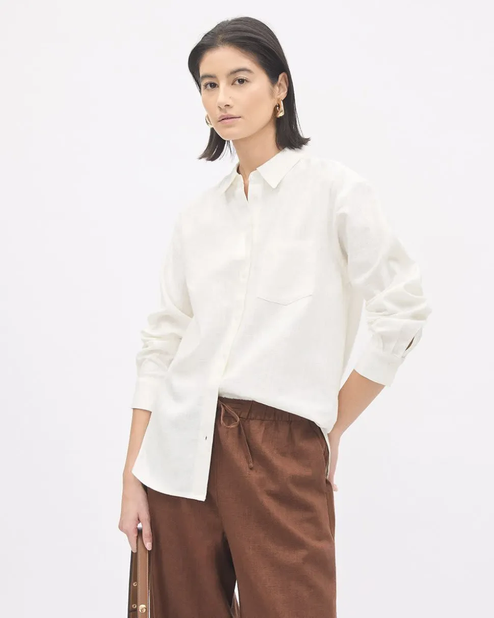 Long-Sleeve Buttoned-Down Linen Blouse
