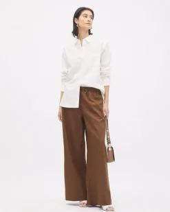 Long-Sleeve Buttoned-Down Linen Blouse
