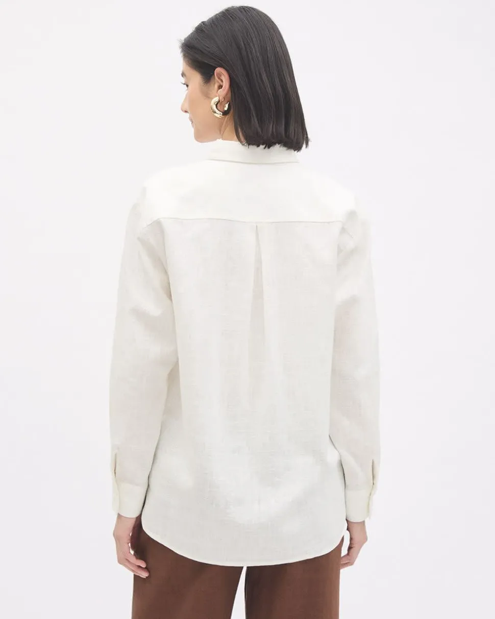 Long-Sleeve Buttoned-Down Linen Blouse
