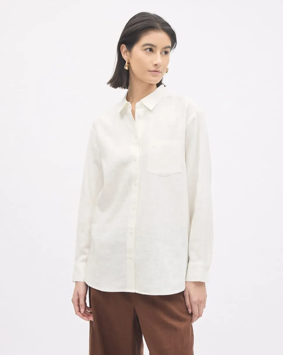 Long-Sleeve Buttoned-Down Linen Blouse