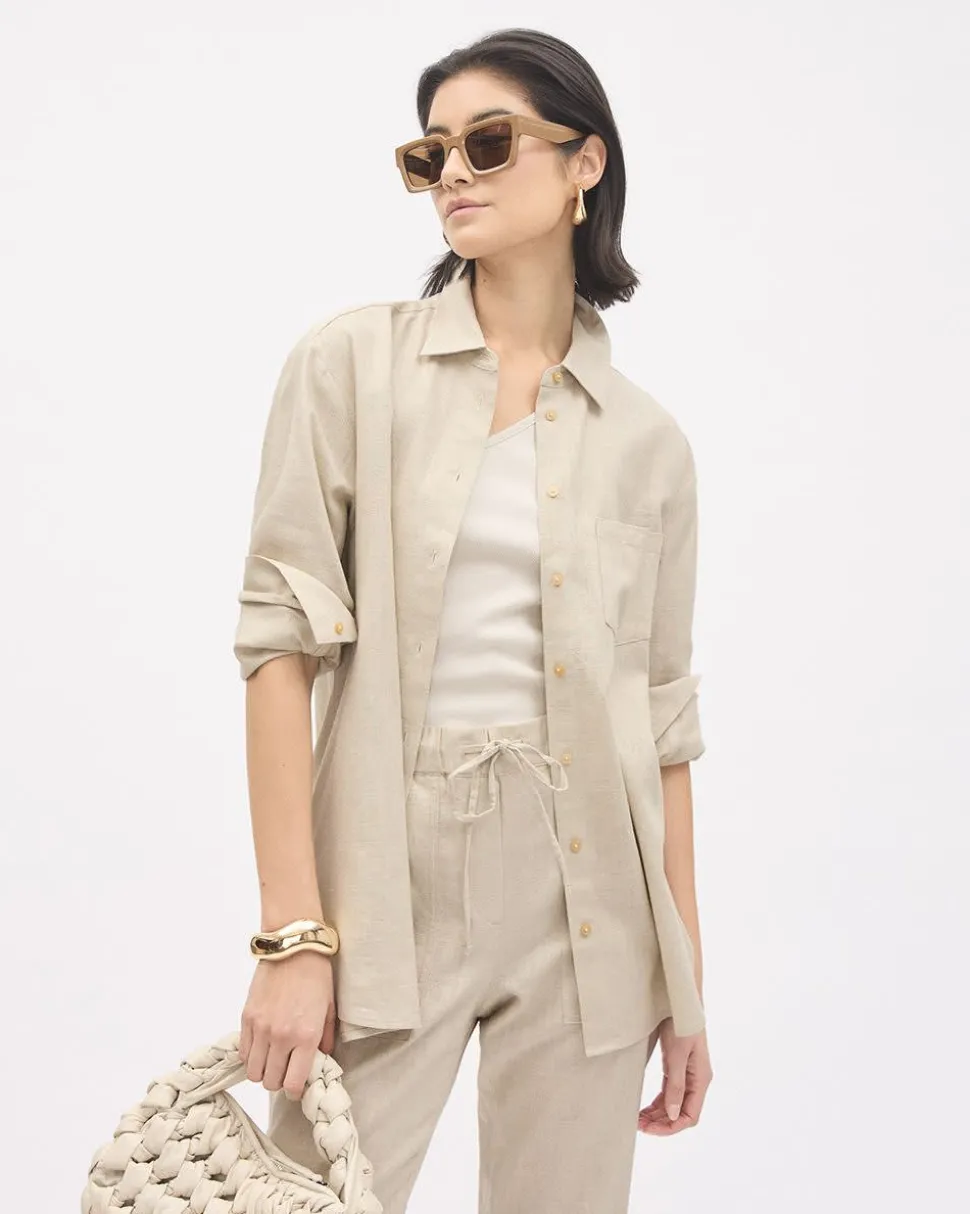 Long-Sleeve Buttoned-Down Linen Blouse