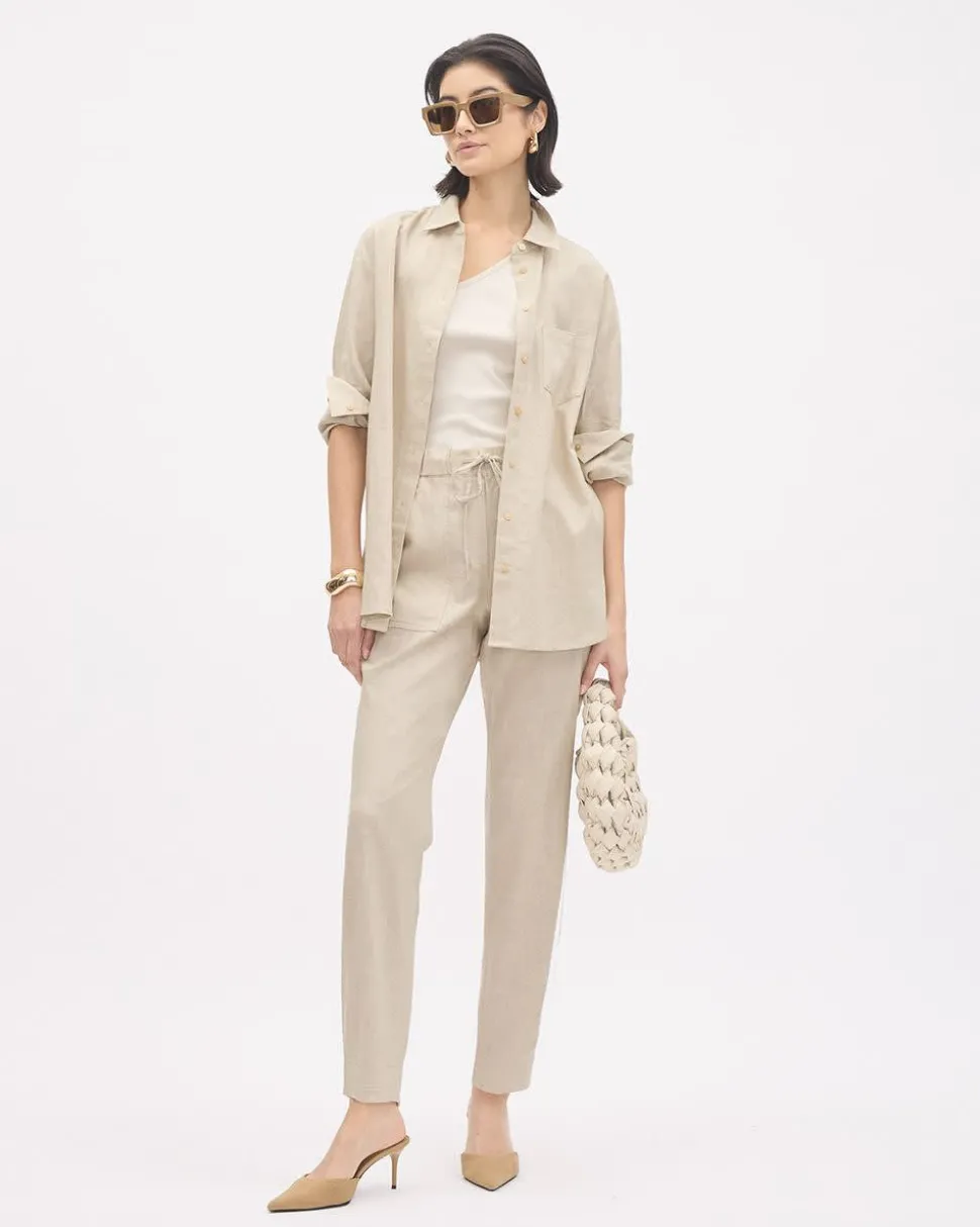 Long-Sleeve Buttoned-Down Linen Blouse