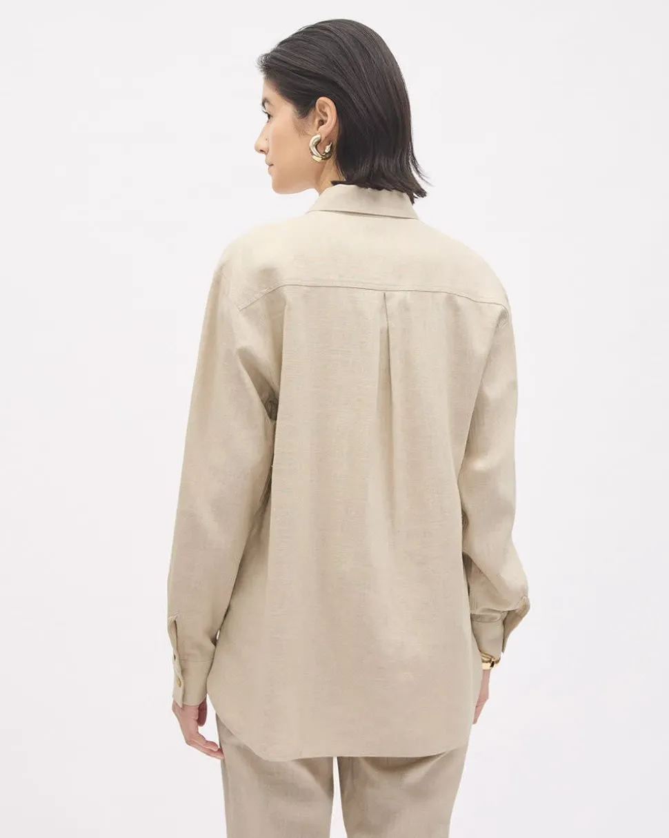 Long-Sleeve Buttoned-Down Linen Blouse