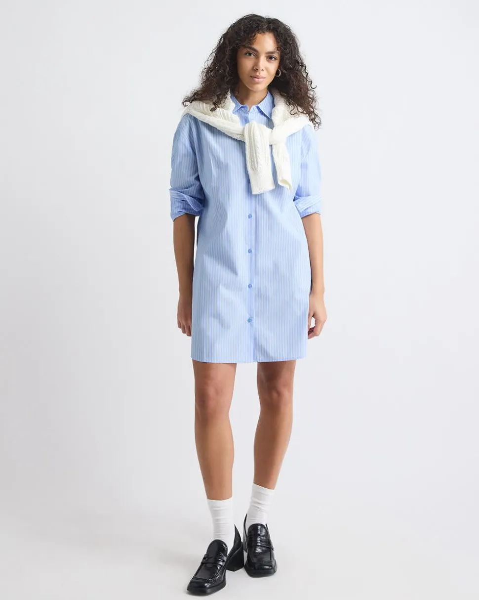 Long-Sleeve Buttoned-Down Poplin Dress with Shirt Collar
