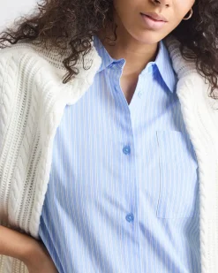 Long-Sleeve Buttoned-Down Poplin Dress with Shirt Collar