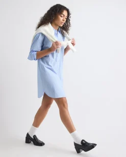 Long-Sleeve Buttoned-Down Poplin Dress with Shirt Collar