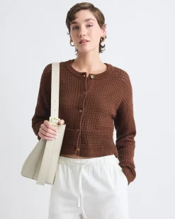 Long-Sleeve Classic-Fit Crochet Cardigan