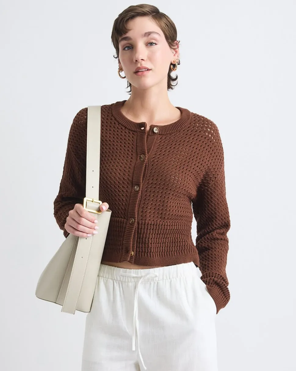 Long-Sleeve Classic-Fit Crochet Cardigan