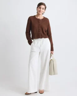 Long-Sleeve Classic-Fit Crochet Cardigan