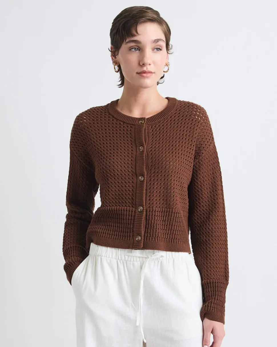 Long-Sleeve Classic-Fit Crochet Cardigan