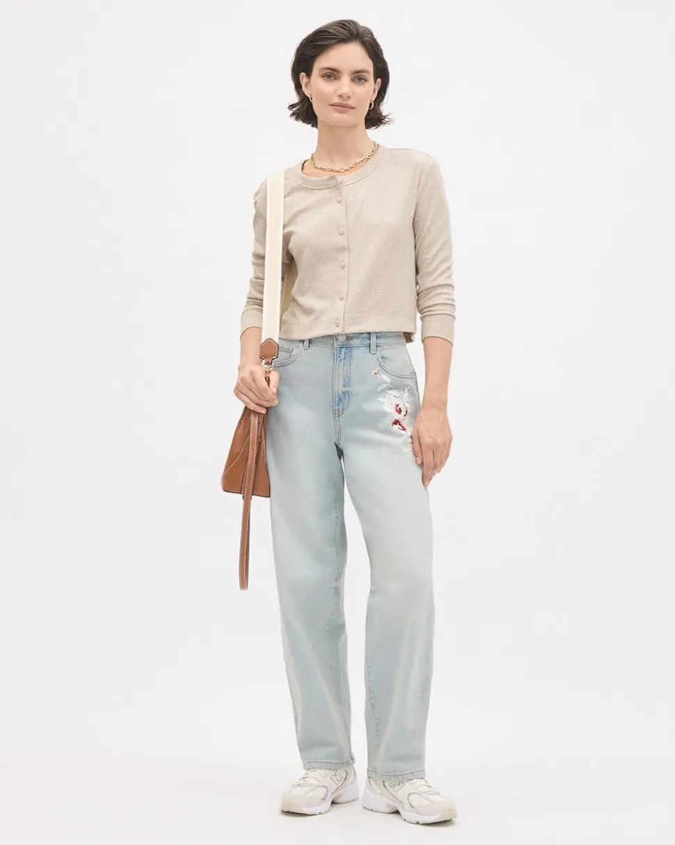 Long-Sleeve Crew-Neck Ribbed Buttoned-Down Top