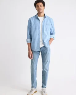 Long-Sleeve Denim Shirt with Chest Pocket