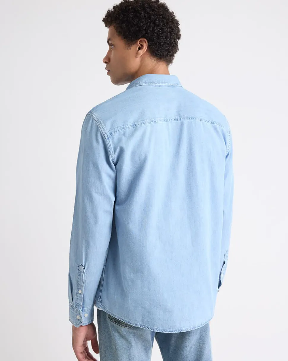 Long-Sleeve Denim Shirt with Chest Pocket