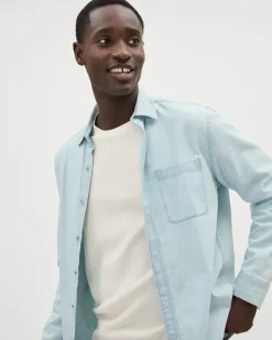 Long-Sleeve Denim Shirt with Chest Pocket