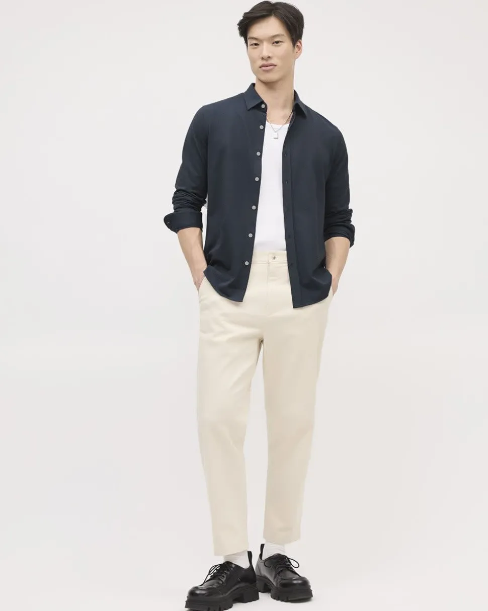 Long-Sleeve Piqué Cotton Shirt
