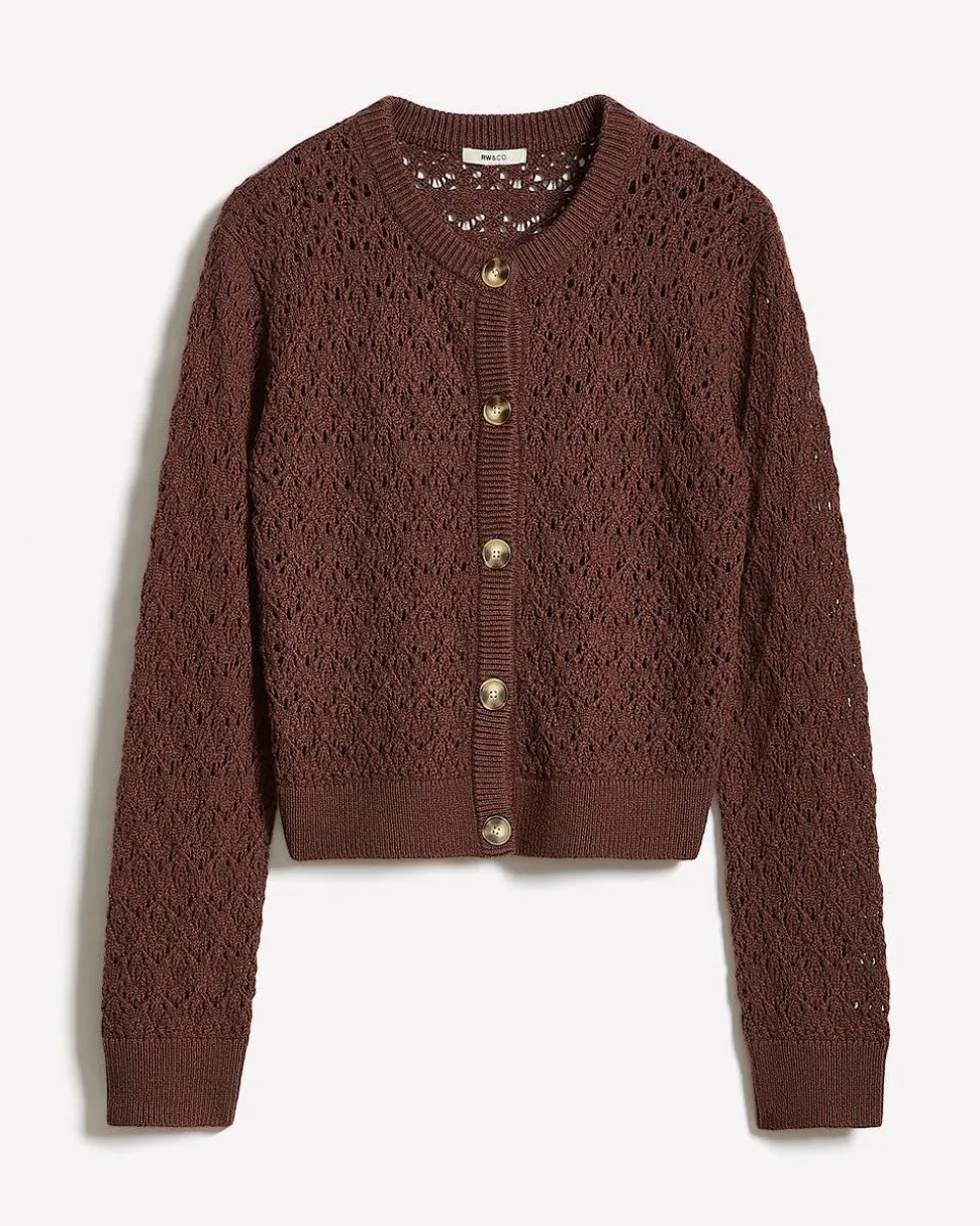 Long-Sleeve Short Cardigan with Fancy Stitches