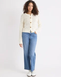 Long-Sleeve Short Cardigan with Fancy Stitches