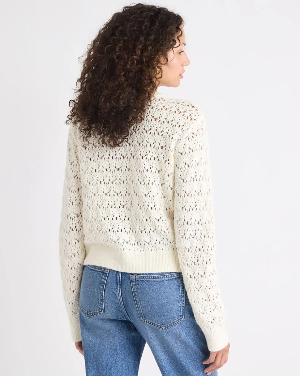 Long-Sleeve Short Cardigan with Fancy Stitches