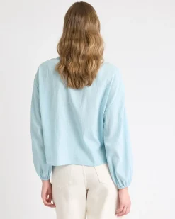 Long-Sleeve U-Neck Gauze Blouse