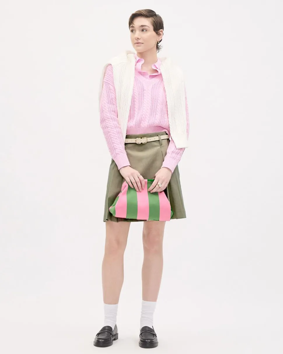 Long-Sleeve V-Neck Cable-Stitch Sweater