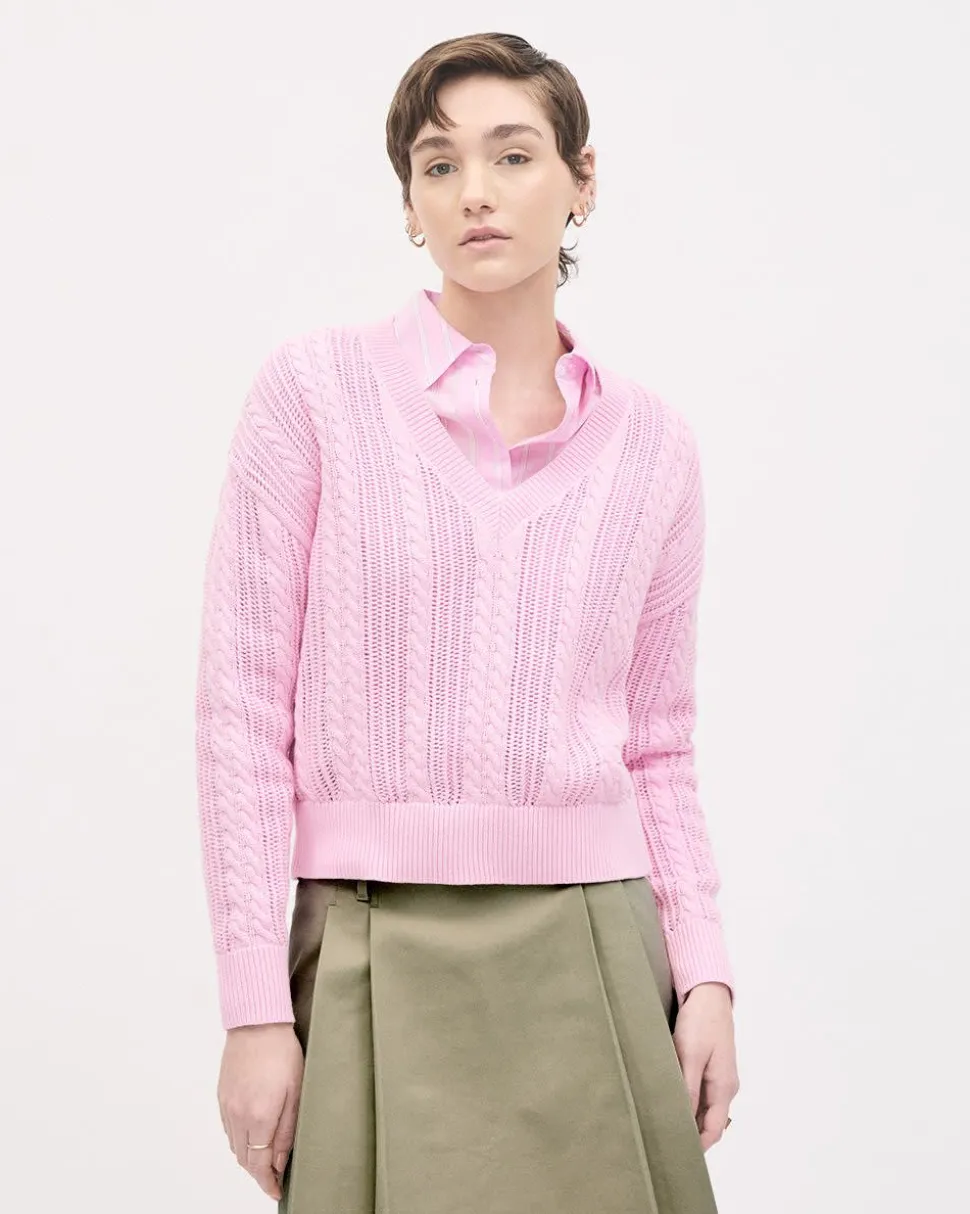 Long-Sleeve V-Neck Cable-Stitch Sweater