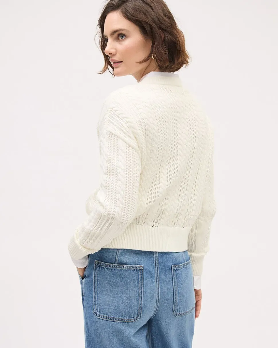 Long-Sleeve V-Neck Cable-Stitch Sweater