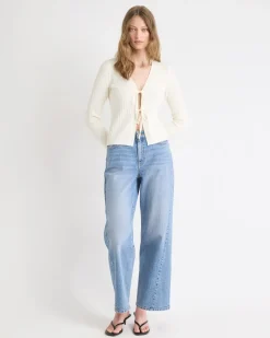 Long-Sleeve V-Neck Self-Tie Sweater in Fancy Stitches