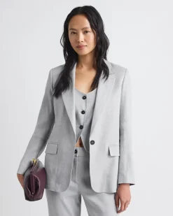 Loose One-Button Grey-Linen Blazer